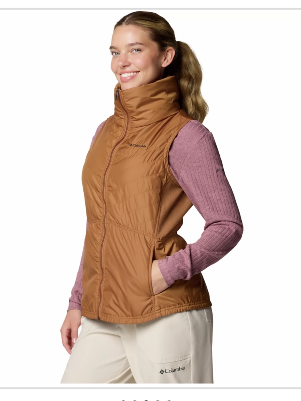 Columbia Mock Neck Women’s Quilted Vest Caramel Brown Size M